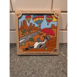 Hand N Hand Designs Decorative Tile Desert Scene Hot Air Balloons Road Runner
